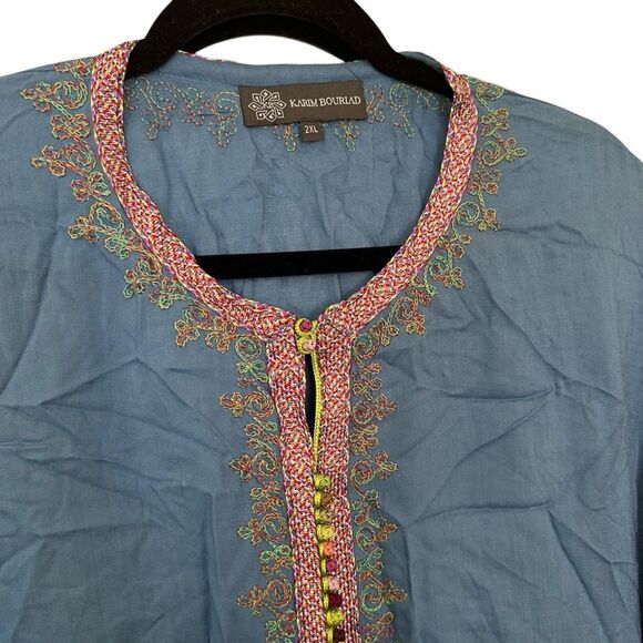 Karim Bourlad Blue Kaftan with Colorful Embroidery - Picture 3 of 14
